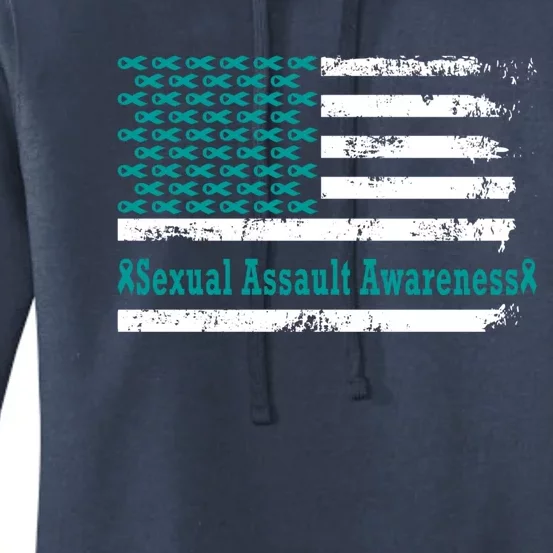 Sexual Assault Awareness Usa Flag American Support Teal Gift Women's Pullover Hoodie