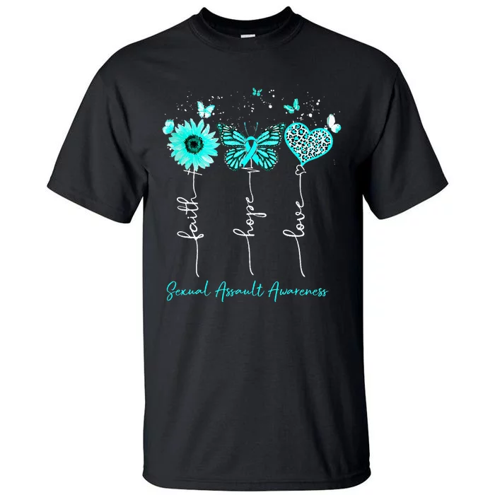 Sexual Assault Awareness Faith Hope Love Leopard Sunflower Tall T-Shirt