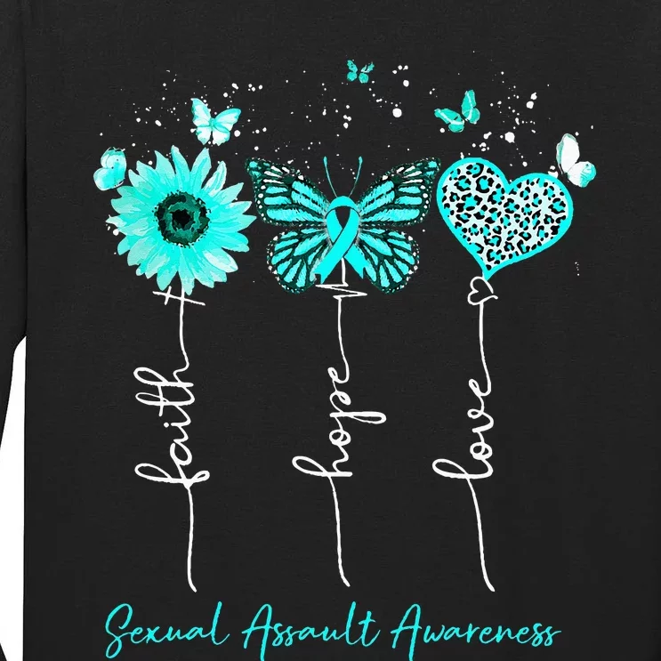 Sexual Assault Awareness Faith Hope Love Leopard Sunflower Tall Long Sleeve T-Shirt