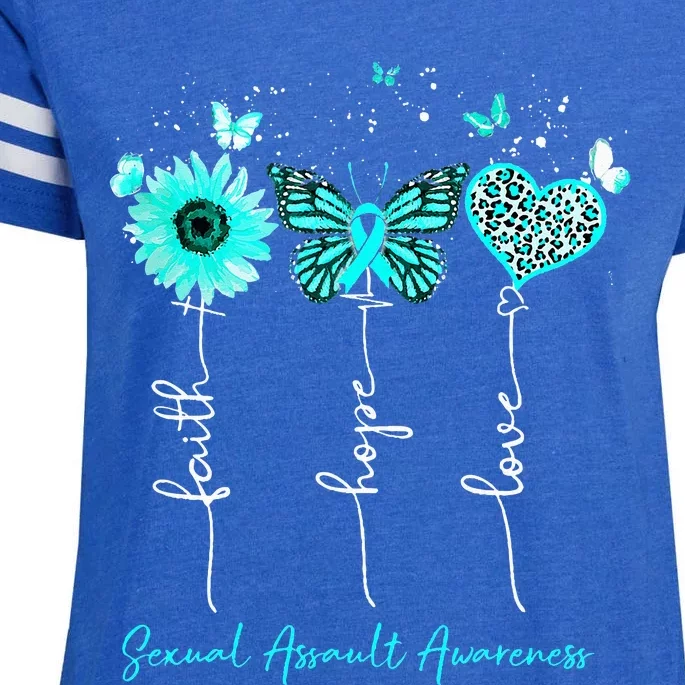 Sexual Assault Awareness Faith Hope Love Leopard Sunflower Enza Ladies Jersey Football T-Shirt