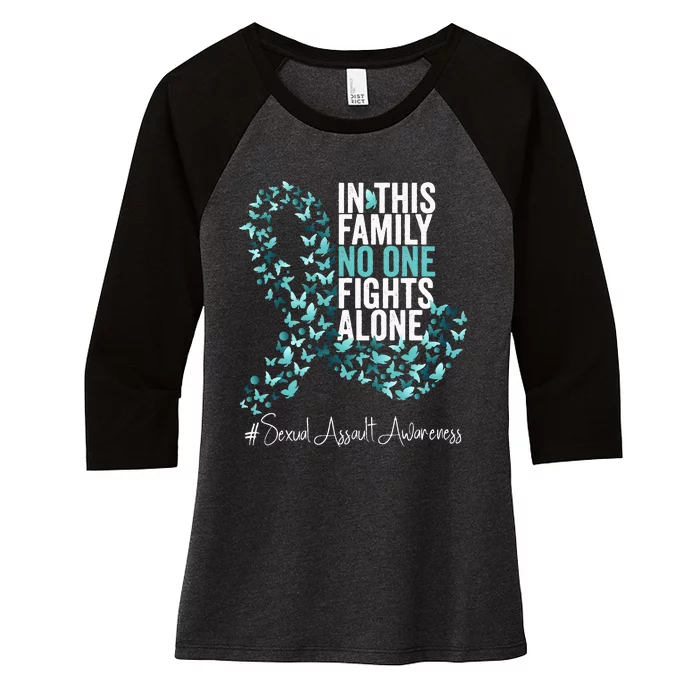 Sexual Assault Awareness Month Teal Ribbon Women's Tri-Blend 3/4-Sleeve Raglan Shirt