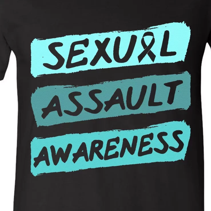 Sexual Assault Awareness Teal Ribbon V-Neck T-Shirt