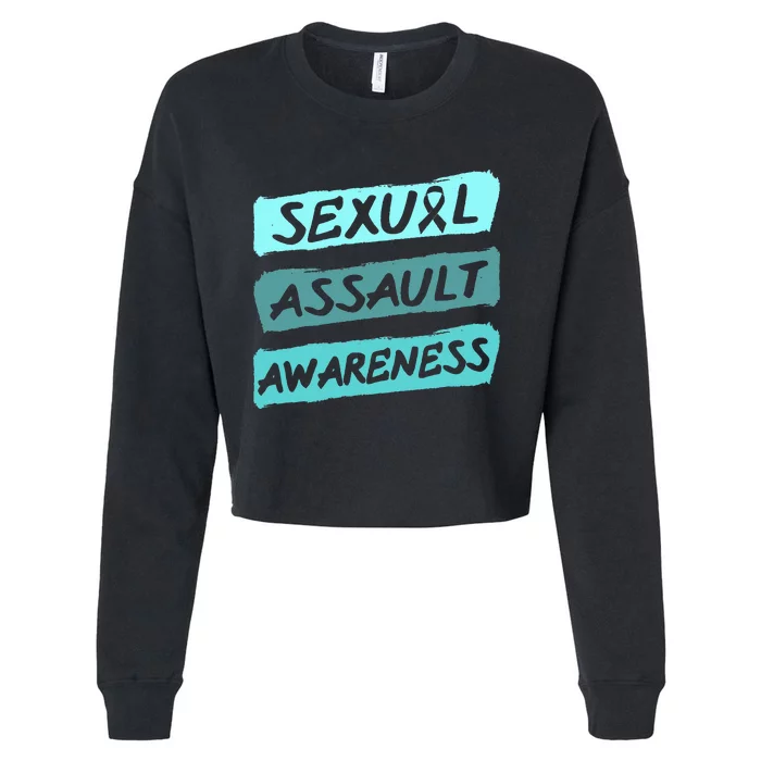 Sexual Assault Awareness Teal Ribbon Cropped Pullover Crew