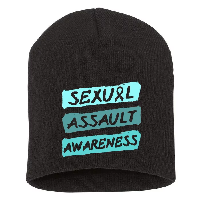 Sexual Assault Awareness Teal Ribbon Short Acrylic Beanie