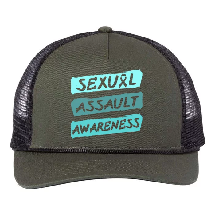 Sexual Assault Awareness Teal Ribbon Retro Rope Trucker Hat Cap