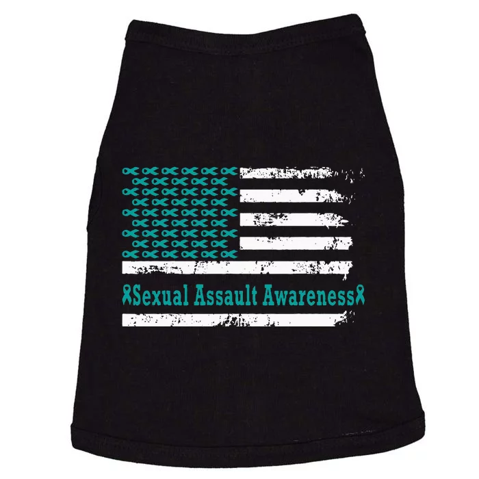 Sexual Assault Awareness USA Flag American Support Teal Doggie Tank