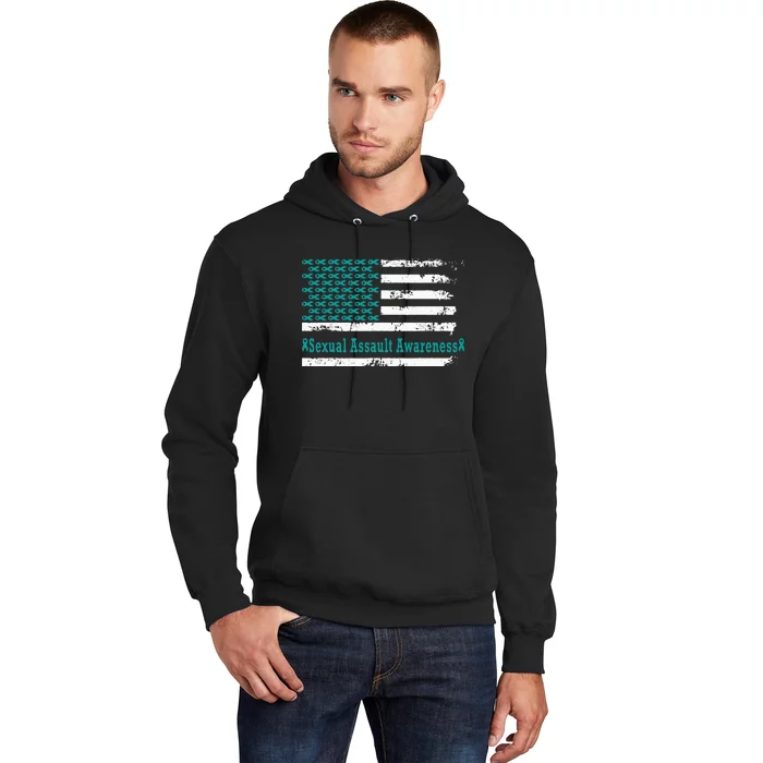 Sexual Assault Awareness USA Flag American Support Teal Hoodie