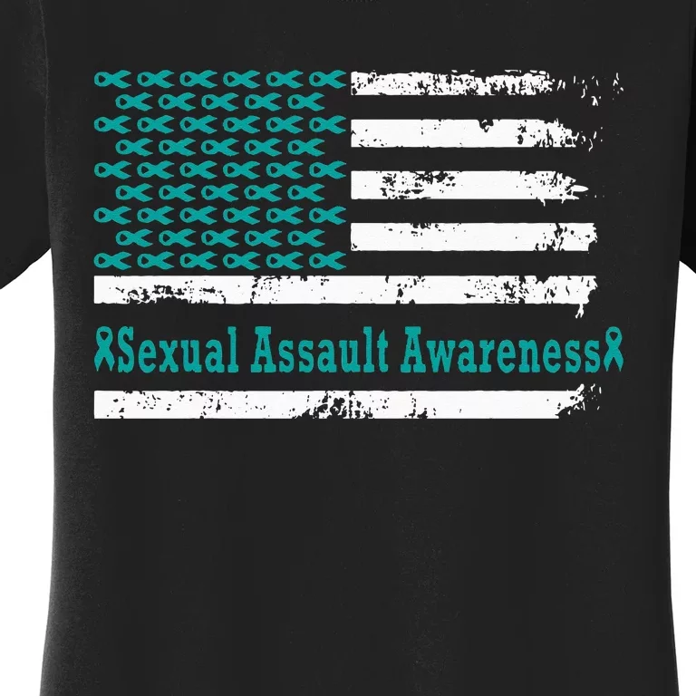 Sexual Assault Awareness USA Flag American Support Teal Women's T-Shirt