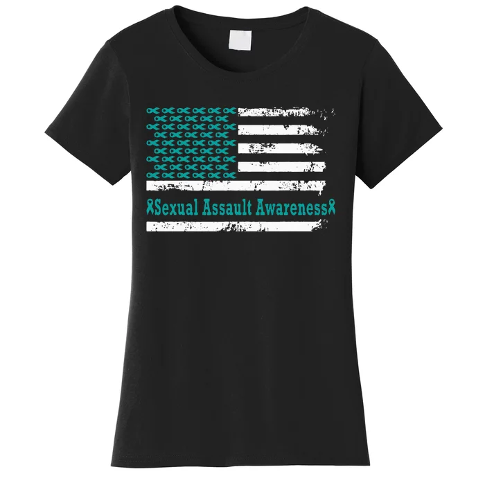 Sexual Assault Awareness USA Flag American Support Teal Women's T-Shirt