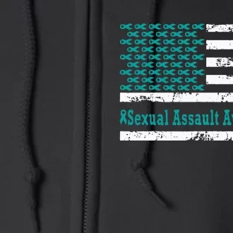 Sexual Assault Awareness USA Flag American Support Teal Full Zip Hoodie