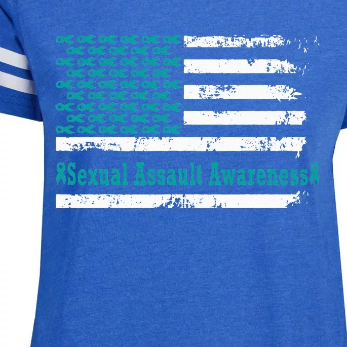 Sexual Assault Awareness USA Flag American Support Teal Enza Ladies Jersey Football T-Shirt