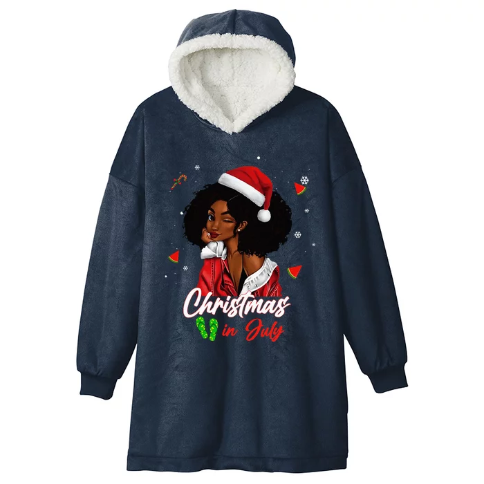 Santa African American Christmas in July Black Queen Hooded Wearable Blanket