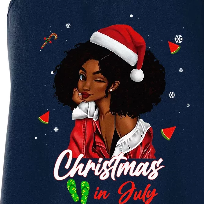 Santa African American Christmas in July Black Queen Women's Racerback Tank