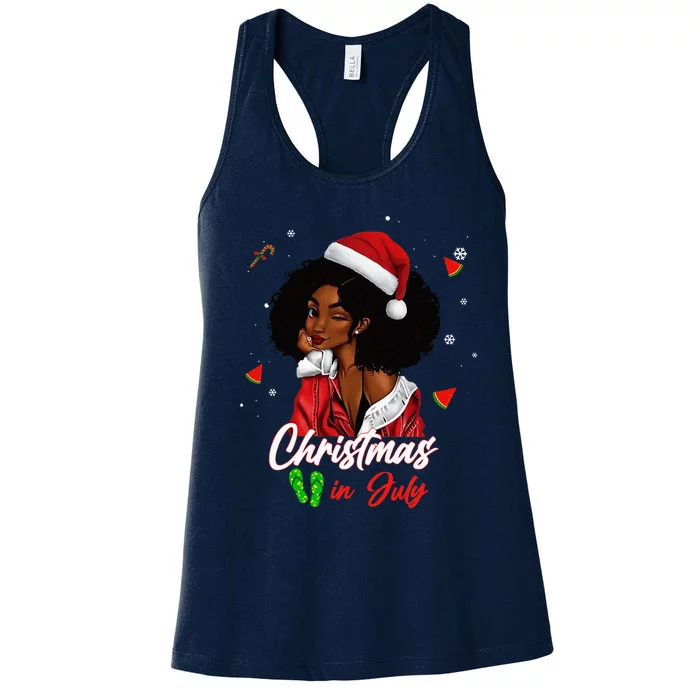 Santa African American Christmas in July Black Queen Women's Racerback Tank