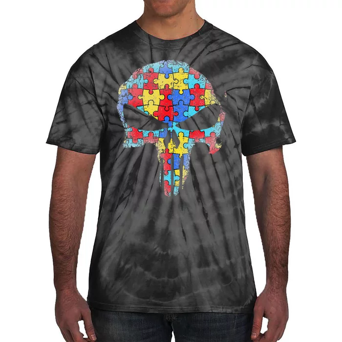 Skull Autism Awareness Tee Mom Dad Autism Tie-Dye T-Shirt