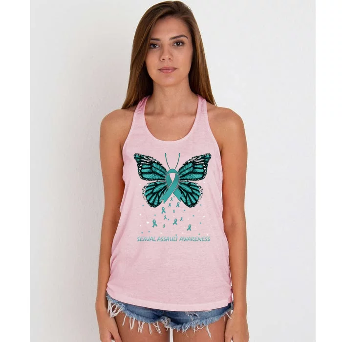 Sexual Assault Awareness Butterfly Funny Gift Women's Knotted Racerback Tank