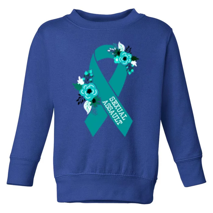 Sexual Assault Awareness Floral Teal Ribbon Awareness Gift Funny Gift Toddler Sweatshirt