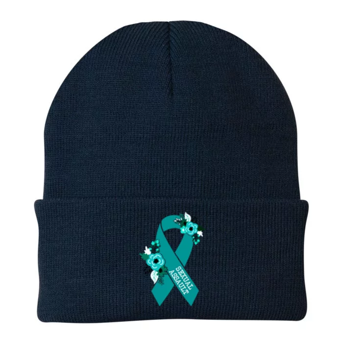 Sexual Assault Awareness Floral Teal Ribbon Awareness Gift Funny Gift Knit Cap Winter Beanie