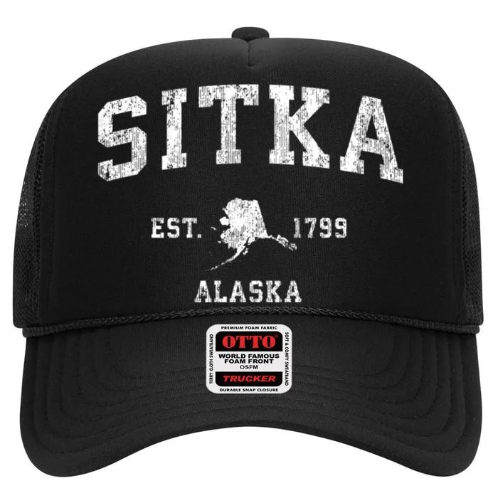 Sitka Alaska Ak Vintage Athletic Sports High Crown Mesh Trucker Hat