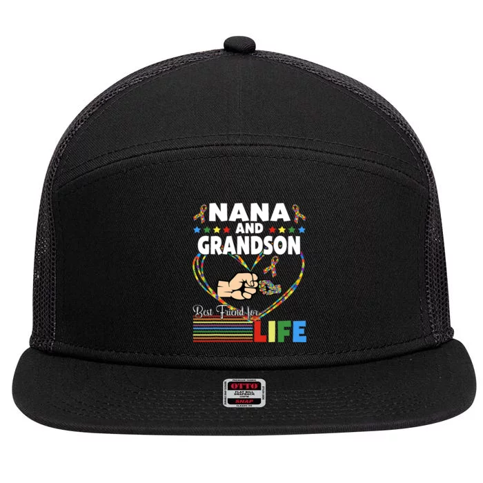 Supportive Autism Awareness Nana And Grandson 7 Panel Mesh Trucker Snapback Hat