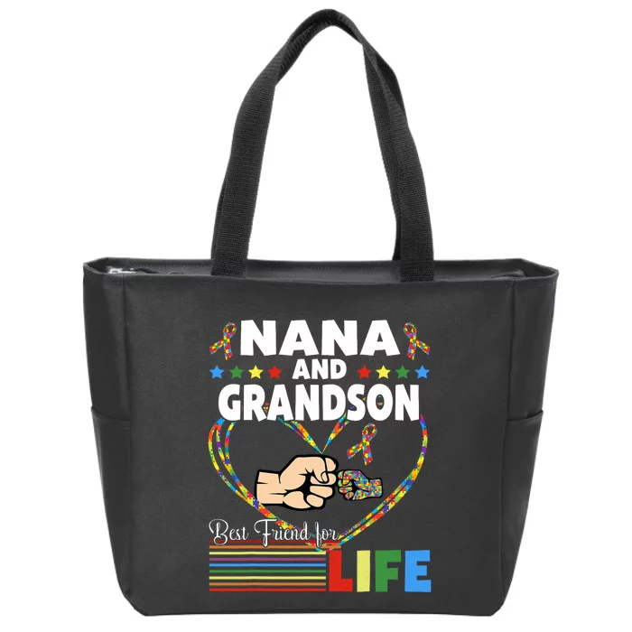 Supportive Autism Awareness Nana And Grandson Zip Tote Bag