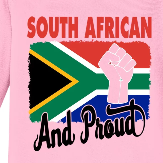 South African And Proud Love South Africa Flag Baby Long Sleeve Bodysuit