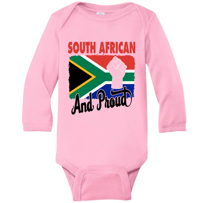 South African And Proud Love South Africa Flag Baby Long Sleeve Bodysuit