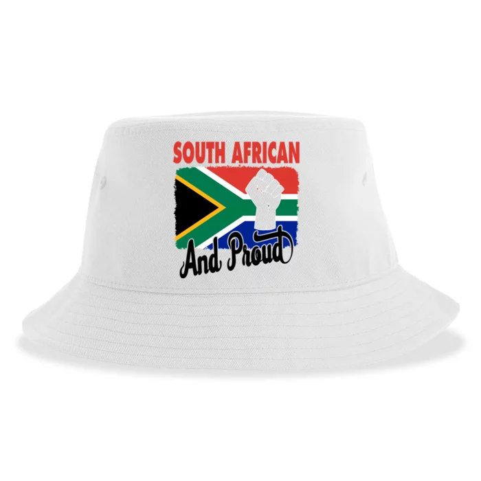 South African And Proud Love South Africa Flag Sustainable Bucket Hat