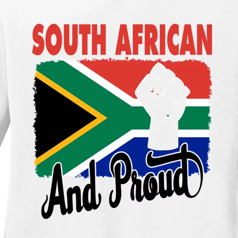 South African And Proud Love South Africa Flag Ladies Long Sleeve Shirt