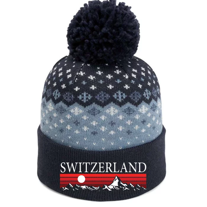 Swiss Alps And Red Sunset Switzerland Mountains The Baniff Cuffed Pom Beanie