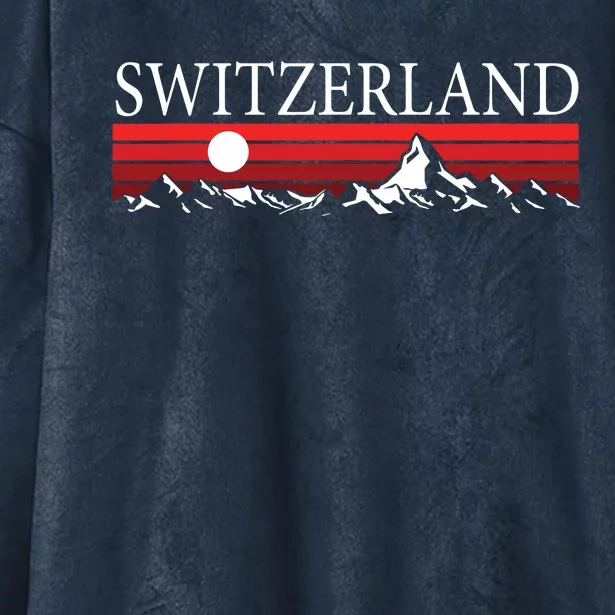 Swiss Alps And Red Sunset Switzerland Mountains Hooded Wearable Blanket