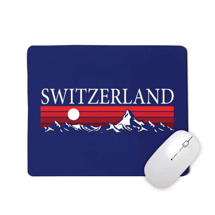 Swiss Alps And Red Sunset Switzerland Mountains Mousepad