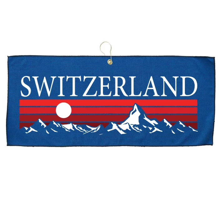 Swiss Alps And Red Sunset Switzerland Mountains Large Microfiber Waffle Golf Towel