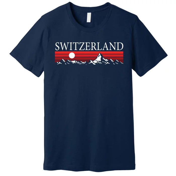 Swiss Alps And Red Sunset Switzerland Mountains Premium T-Shirt