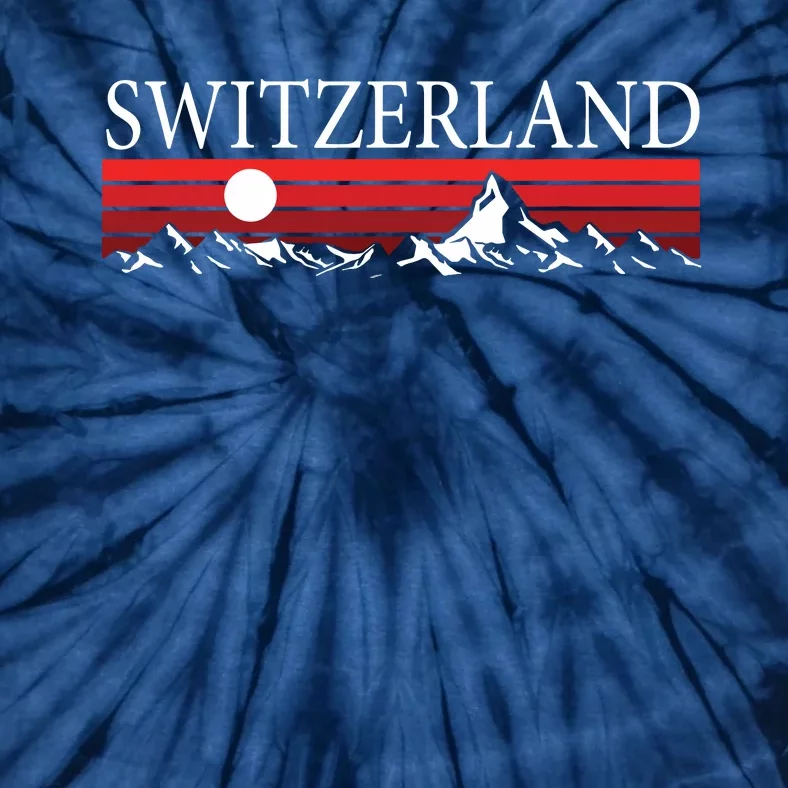 Swiss Alps And Red Sunset Switzerland Mountains Tie-Dye T-Shirt