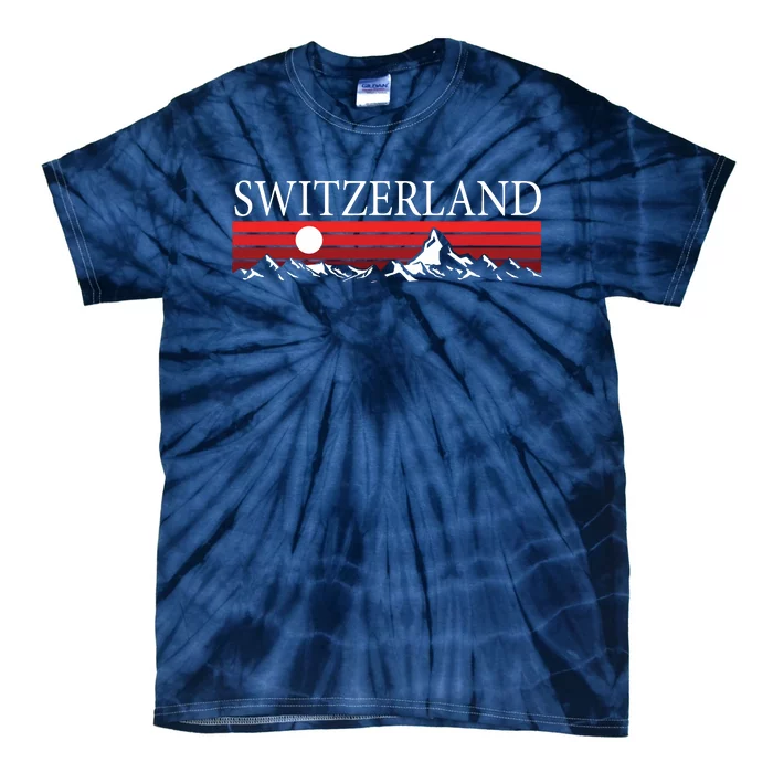 Swiss Alps And Red Sunset Switzerland Mountains Tie-Dye T-Shirt