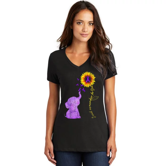 Sunflower Alzheimer Awareness I Will Remember For You TAwa Women's V-Neck T-Shirt