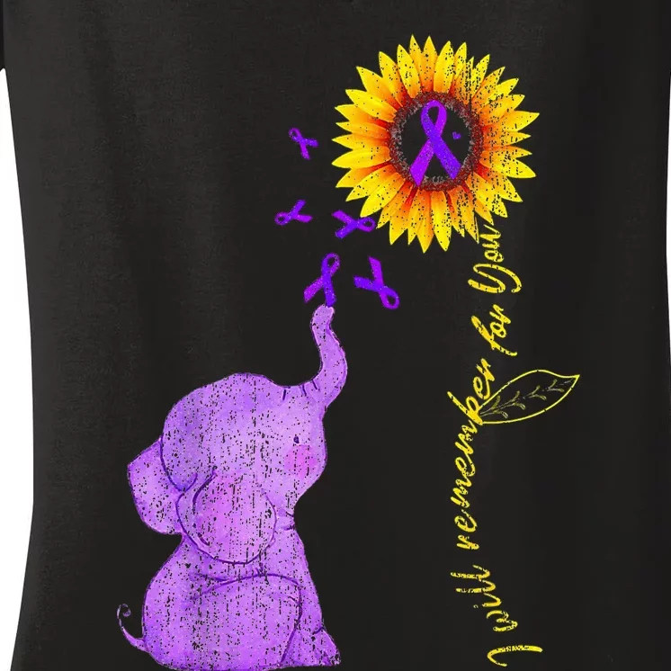 Sunflower Alzheimer Awareness I Will Remember For You TAwa Women's V-Neck T-Shirt