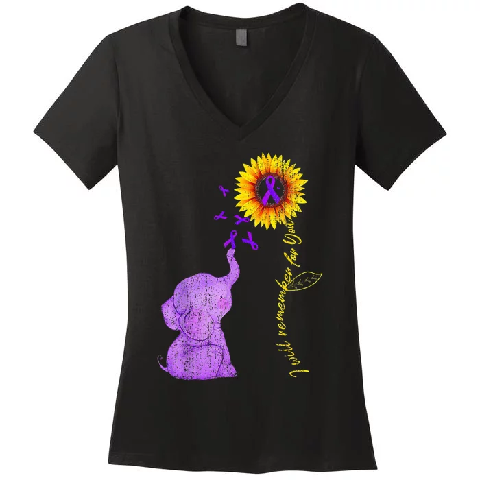 Sunflower Alzheimer Awareness I Will Remember For You TAwa Women's V-Neck T-Shirt