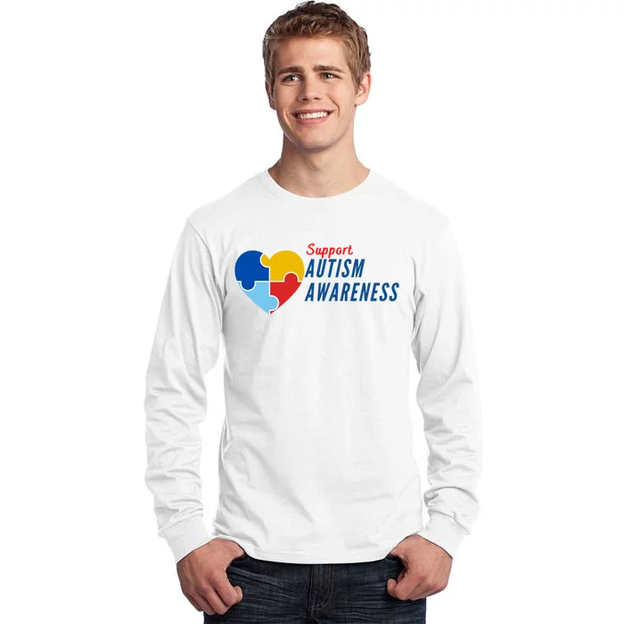 Support Autism Awareness Puzzle Heart Tall Long Sleeve T-Shirt