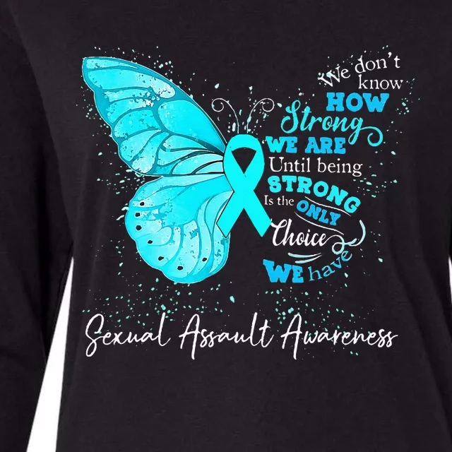 Sexual Assault Awareness Teal Ribbon Butterfly Womens Cotton Relaxed Long Sleeve T-Shirt