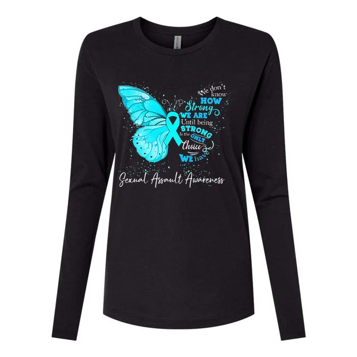 Sexual Assault Awareness Teal Ribbon Butterfly Womens Cotton Relaxed Long Sleeve T-Shirt