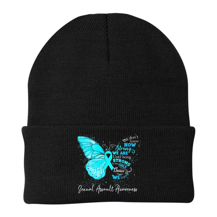 Sexual Assault Awareness Teal Ribbon Butterfly Knit Cap Winter Beanie