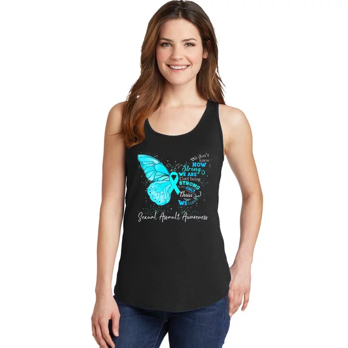 Sexual Assault Awareness Teal Ribbon Butterfly Ladies Essential Tank