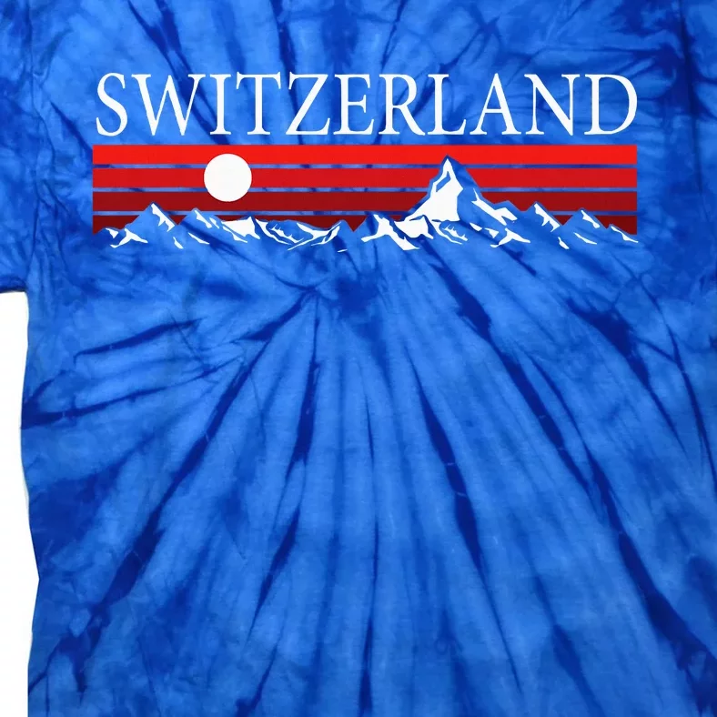 Swiss Alps And Red Sunset Switzerland Mountains Tie-Dye T-Shirt