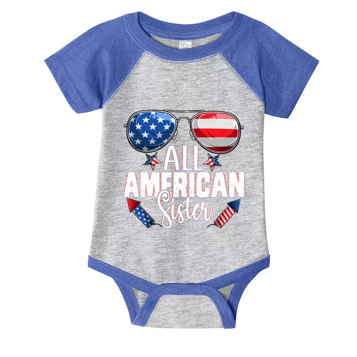 Sunglasses All American Sister 4th Of July Sis Usa Flag Gift Infant Baby Jersey Bodysuit