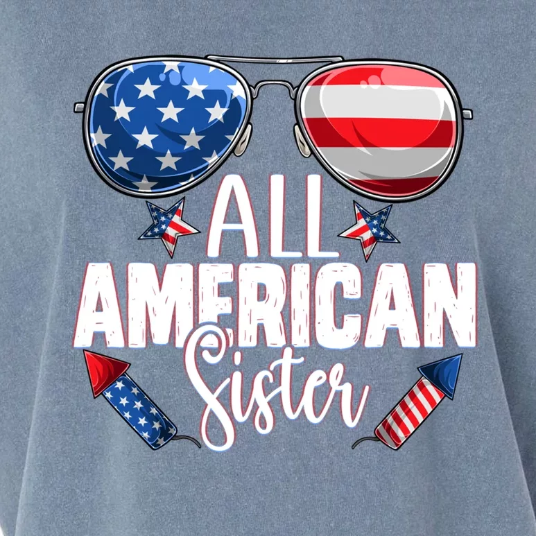 Sunglasses All American Sister 4th Of July Sis Usa Flag Gift Garment-Dyed Women's Muscle Tee