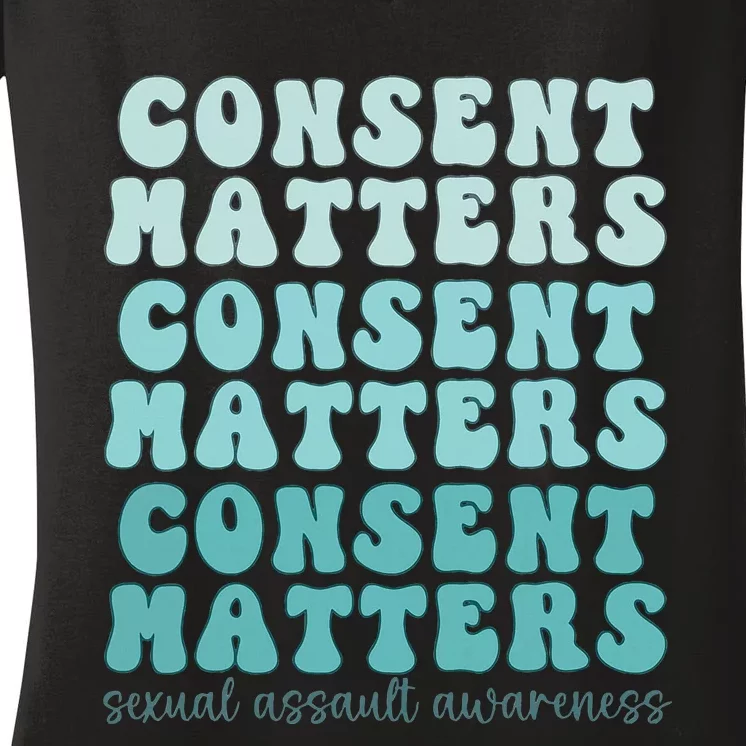 Sexual Assault Awareness Month Consent Matters Teal Ribbon Women's V-Neck T-Shirt