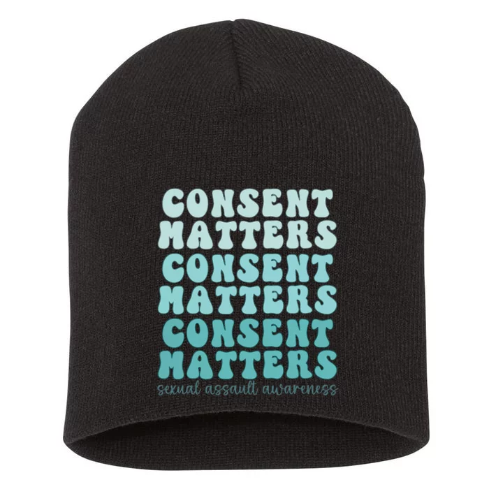 Sexual Assault Awareness Month Consent Matters Teal Ribbon Short Acrylic Beanie