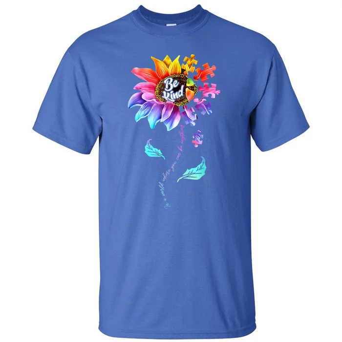 Sunflower Autism Awareness Be Kind Puzzle Mom Support kid Tall T-Shirt